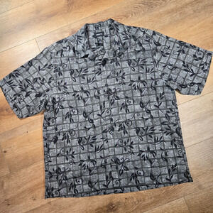 Claiborne Silk Shirt Mens L Black Floral Button Down Retro 90s Casual Streetwear
